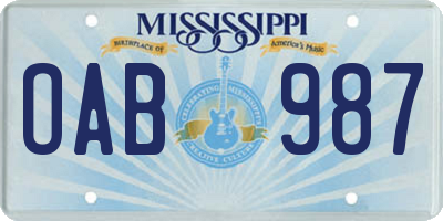 MS license plate OAB987