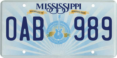 MS license plate OAB989