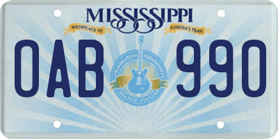 MS license plate OAB990