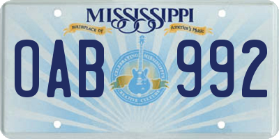 MS license plate OAB992