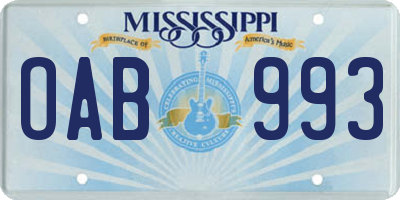 MS license plate OAB993