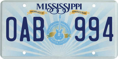 MS license plate OAB994