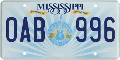 MS license plate OAB996