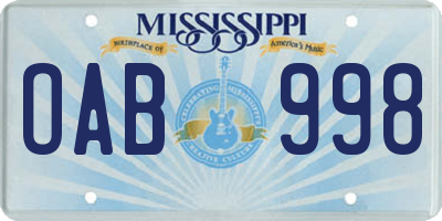 MS license plate OAB998