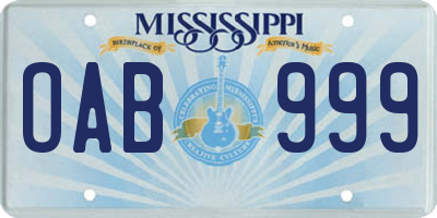 MS license plate OAB999