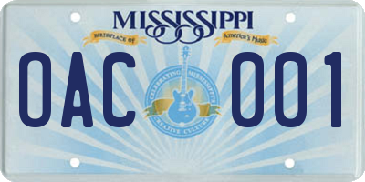MS license plate OAC001