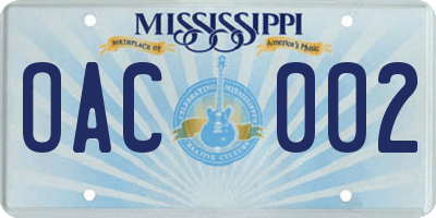 MS license plate OAC002