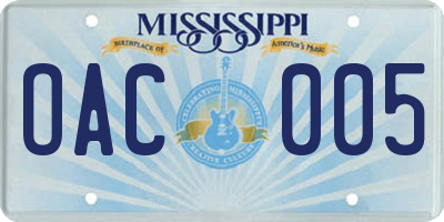 MS license plate OAC005