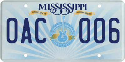 MS license plate OAC006