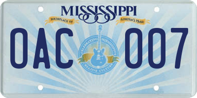 MS license plate OAC007