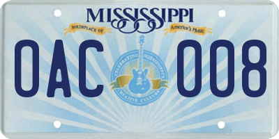 MS license plate OAC008