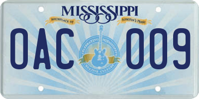 MS license plate OAC009