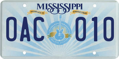MS license plate OAC010