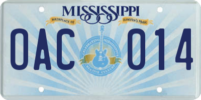 MS license plate OAC014