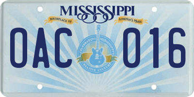 MS license plate OAC016