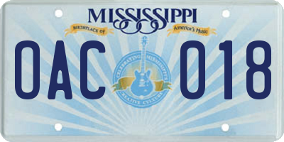 MS license plate OAC018