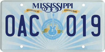 MS license plate OAC019