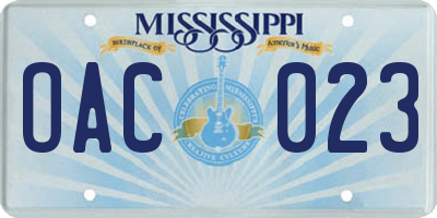 MS license plate OAC023