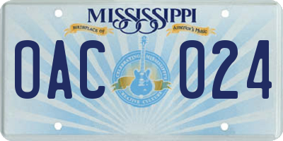 MS license plate OAC024