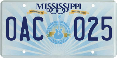 MS license plate OAC025
