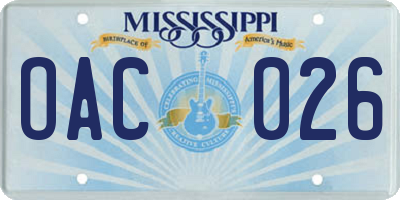 MS license plate OAC026