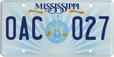 MS license plate OAC027