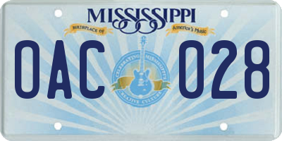 MS license plate OAC028