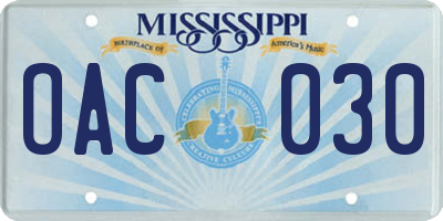 MS license plate OAC030