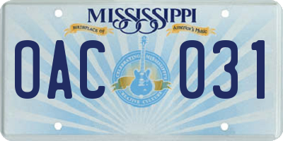 MS license plate OAC031