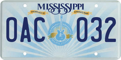 MS license plate OAC032