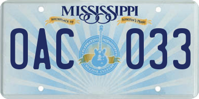 MS license plate OAC033