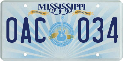 MS license plate OAC034