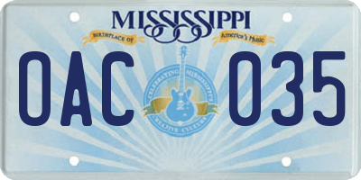 MS license plate OAC035