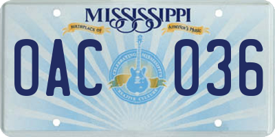 MS license plate OAC036