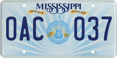 MS license plate OAC037