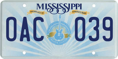 MS license plate OAC039