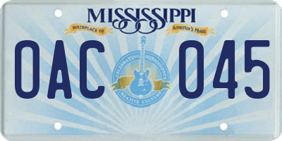 MS license plate OAC045