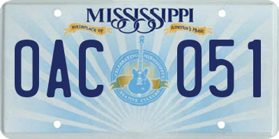 MS license plate OAC051