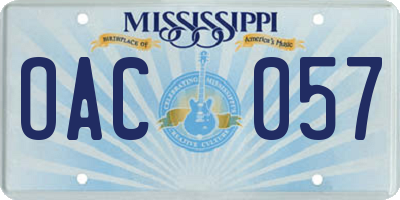 MS license plate OAC057