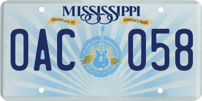 MS license plate OAC058