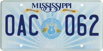 MS license plate OAC062