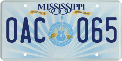 MS license plate OAC065