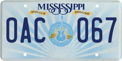 MS license plate OAC067