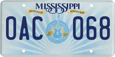 MS license plate OAC068
