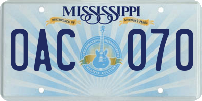MS license plate OAC070
