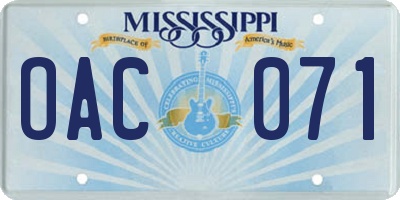 MS license plate OAC071
