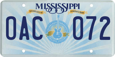 MS license plate OAC072