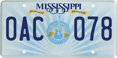 MS license plate OAC078