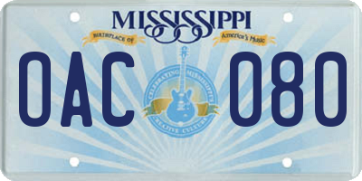 MS license plate OAC080