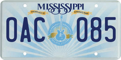 MS license plate OAC085
